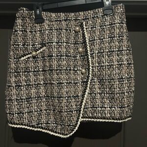 Zara Black and Cream Tweed Mini Skirt